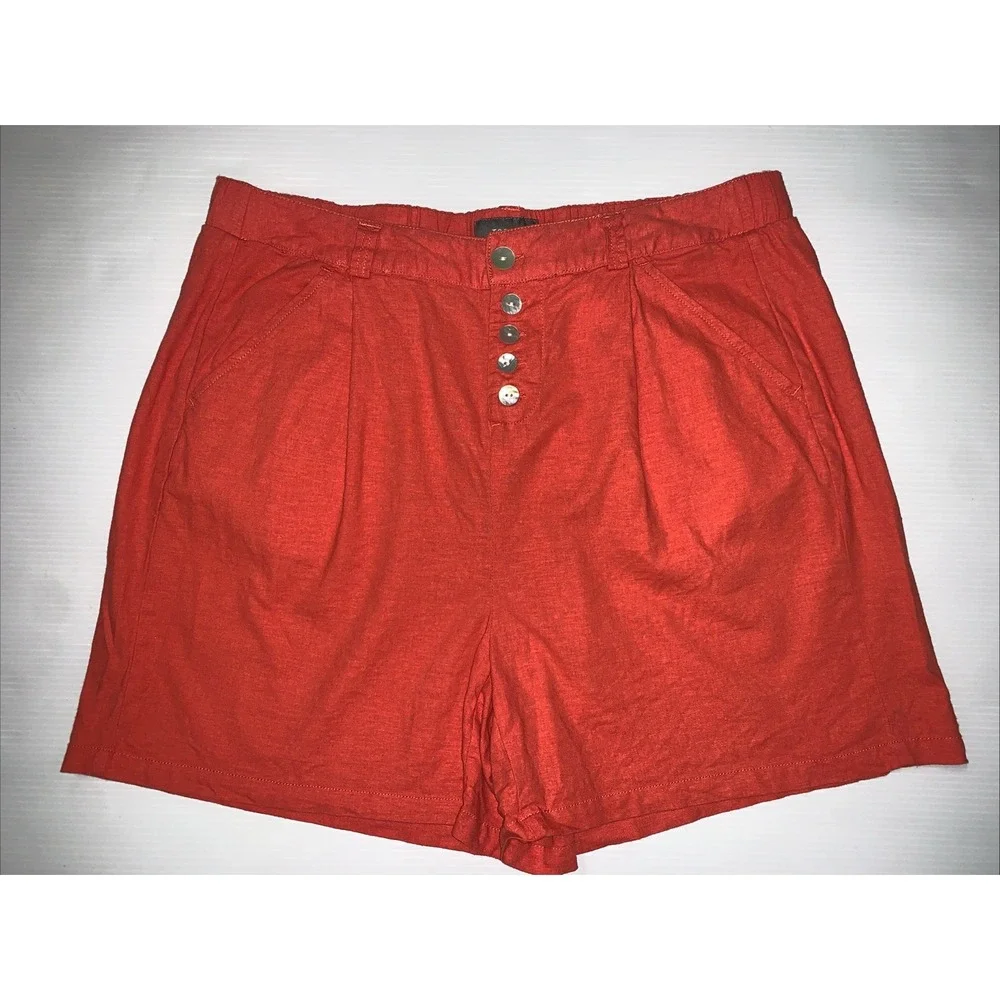 Torrid Shorts Women 12 Orange Linen Blend Pleated High Waist Sailor Resort